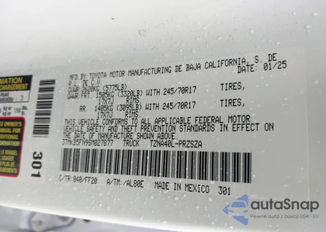 2025 Toyota Tacoma Sr5 2Wd z USA, uszkodzony, nr VIN 3TMKB5FN9SM027877